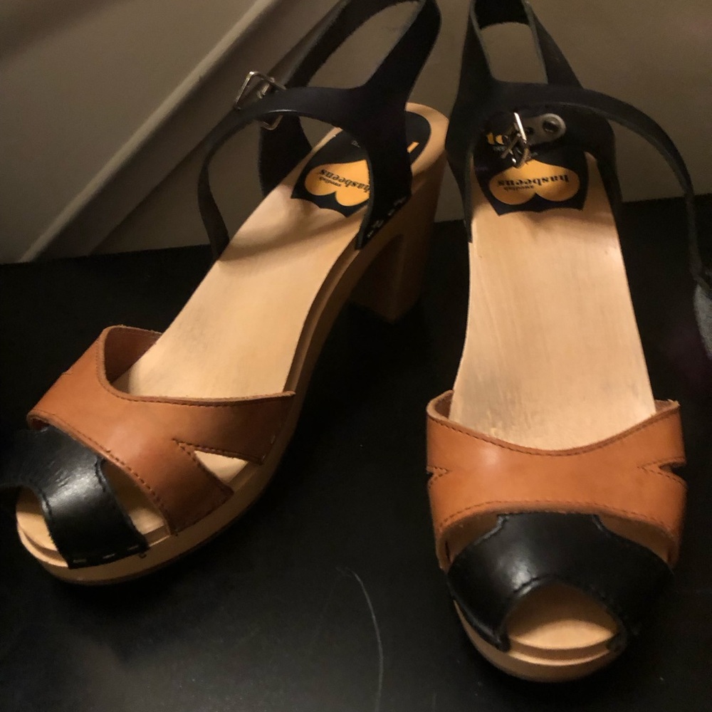 Swedish Handmade Hasbeens Toffel leather wooden clogs Size 41